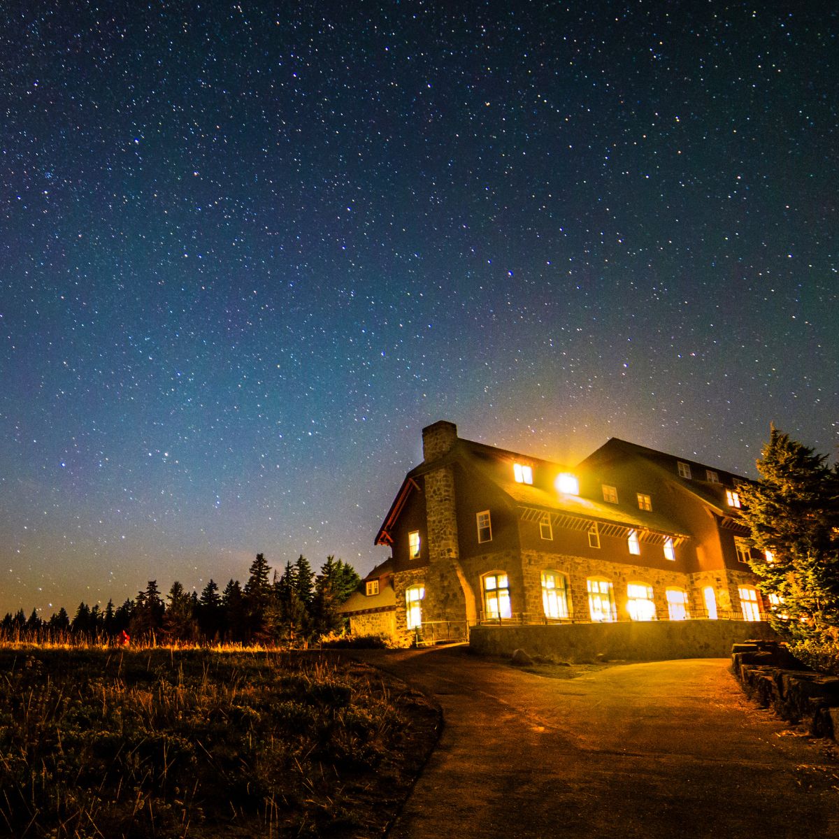 lodge in the countryside at night